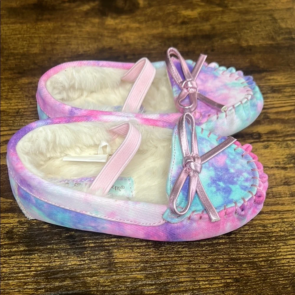 Self Esteem Pastel Tie-Dye Baby Moccasins with Bow